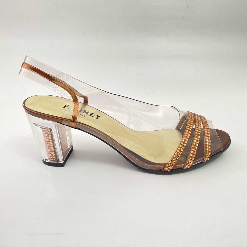 F. Pinet Paris Clear Rhinestone Slingback Peep Toe Womens Heeled Sandals Shoes 5 - Picture 9 of 16